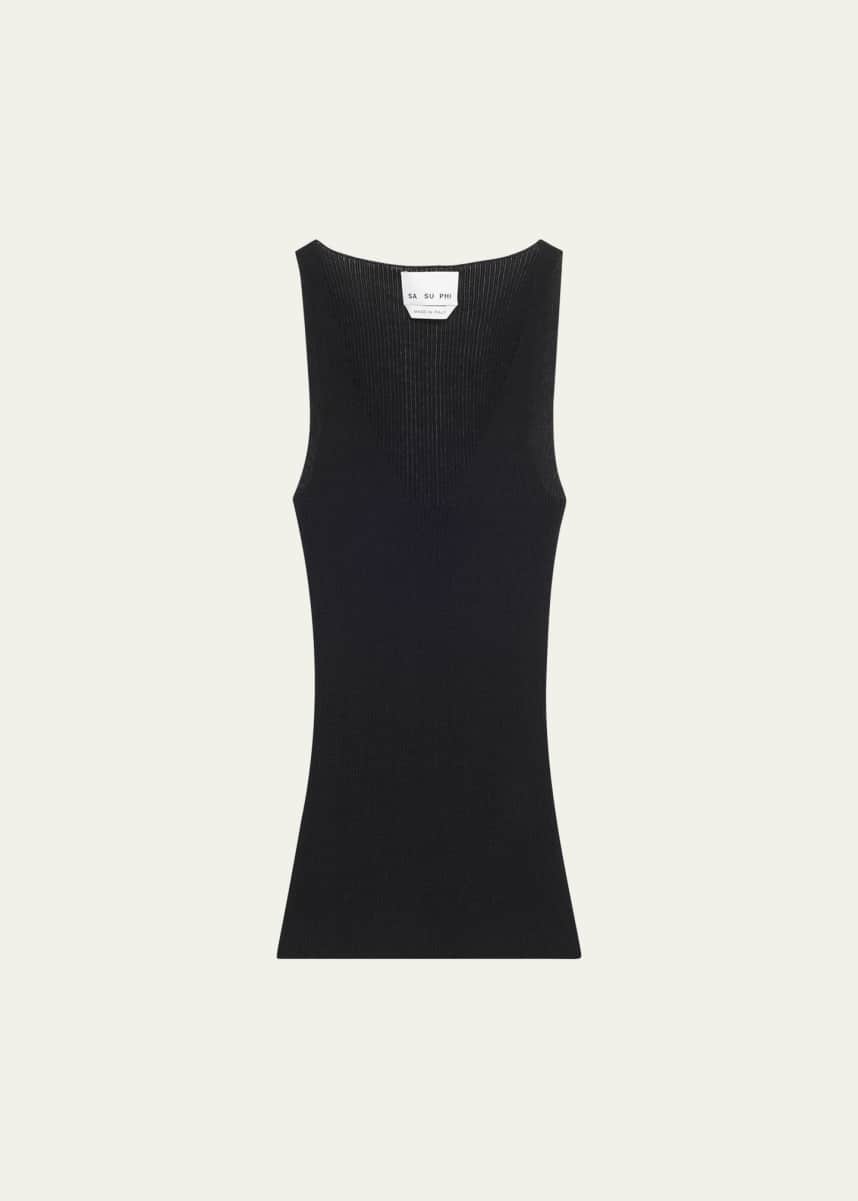 SaSuPhi Ribbed V-Neck Silk Cashmere Tank Top