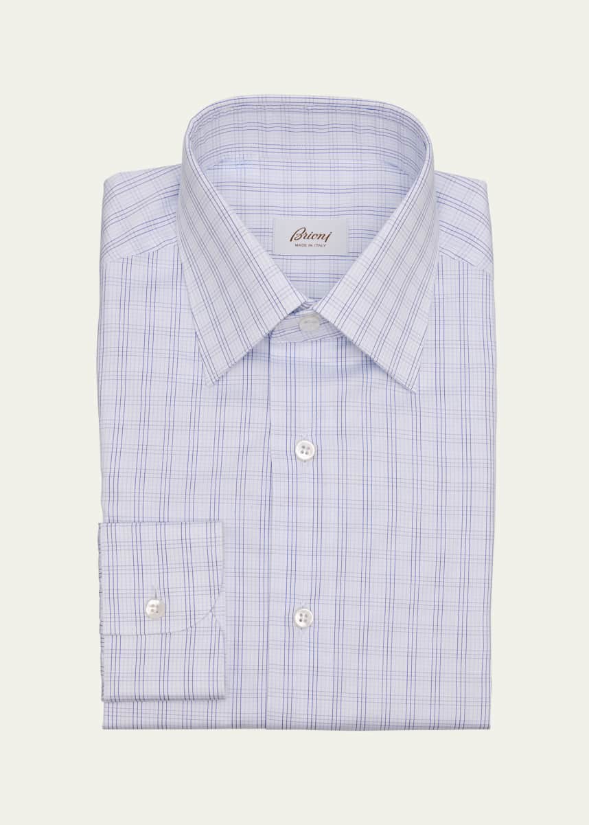 Brioni Men's Cotton Twill Check Dress Shirt