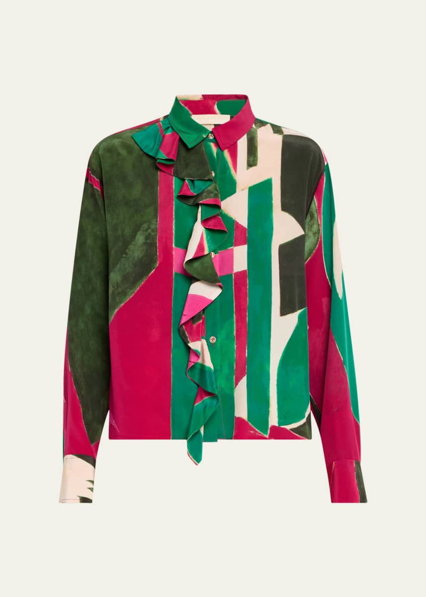 Ulla Johnson UJ x Lee Krasner Study Abstract Ruffle Blouse