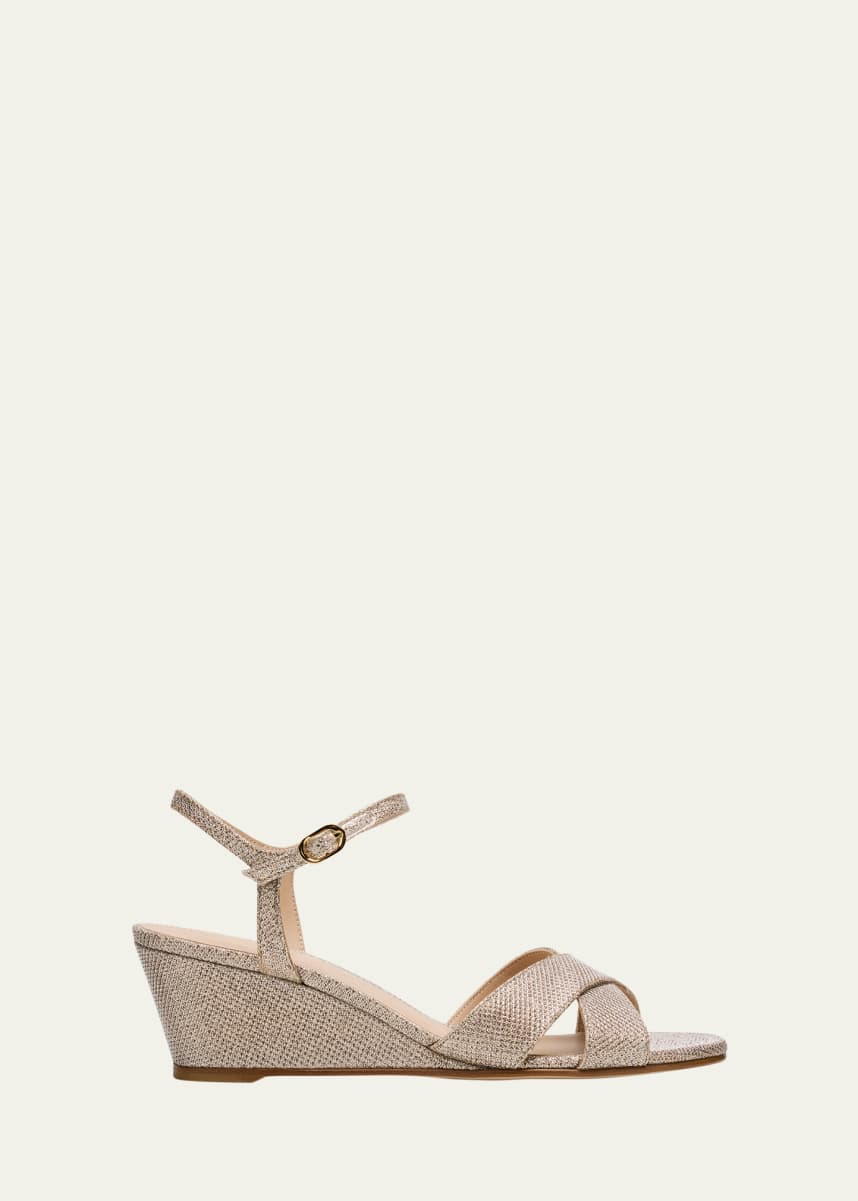 Stuart Weitzman Dayna Metallic Crisscross Wedge Sandals