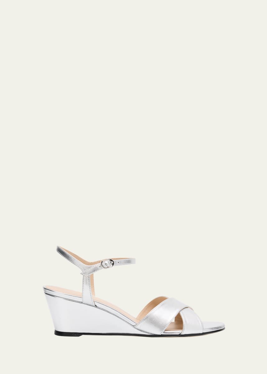 Stuart Weitzman Dayna Metallic Crisscross Wedge Sandals