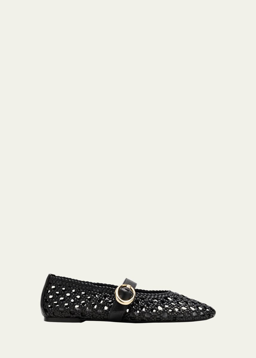 Stuart Weitzman Thea Woven Leather Mary Jane Ballerina Flats