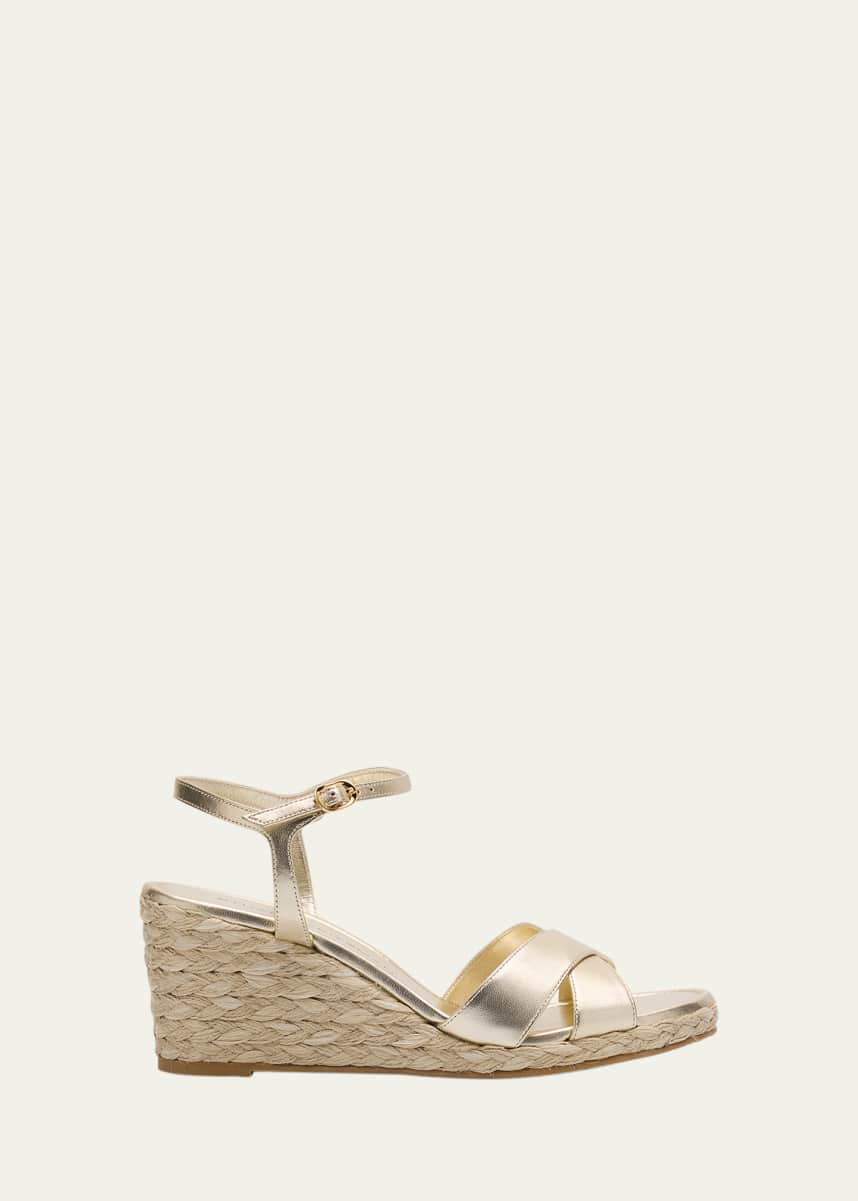 Stuart Weitzman Dayna Metallic Crisscross Espadrille Sandals