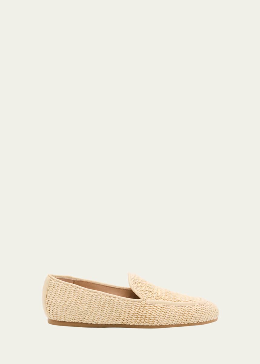 Stuart Weitzman Lee Woven Raffia Slip-On Loafers