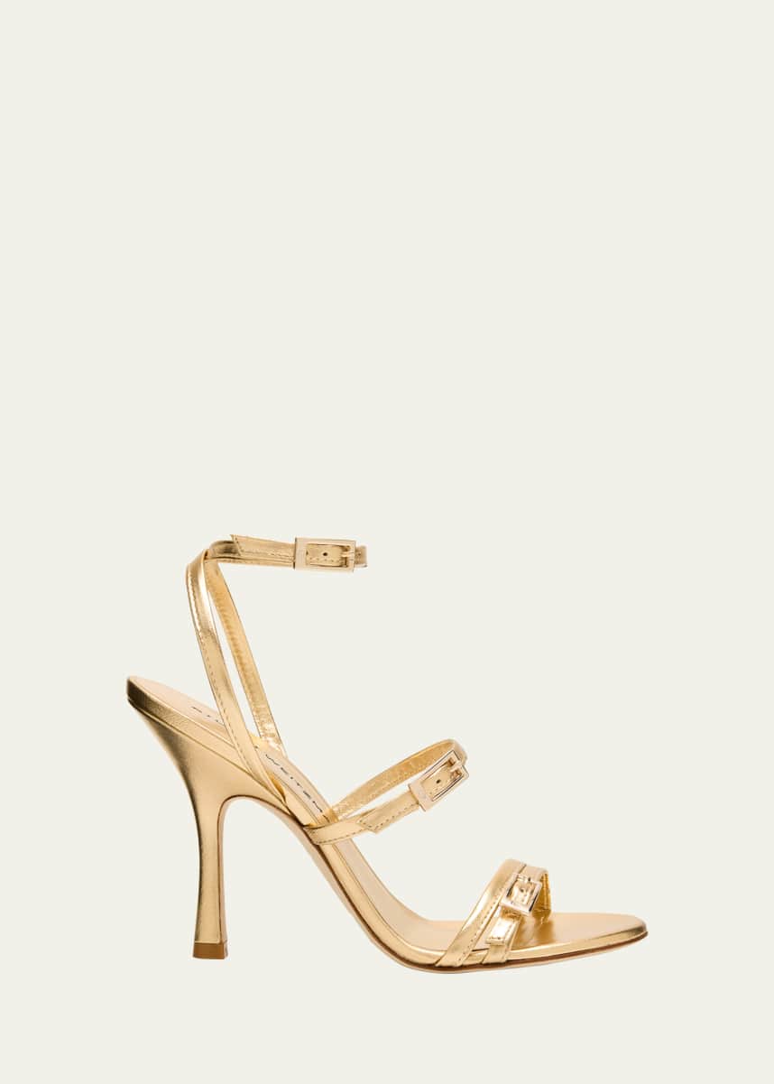 Stuart Weitzman Georgie Metallic Buckles Strappy Sandals