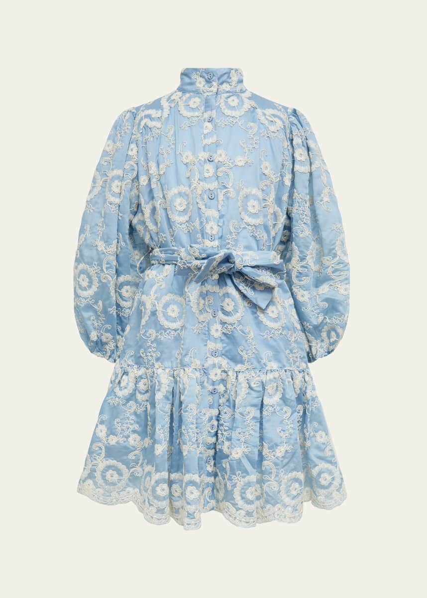 Bardot Junior Girl's Mila Floral-Embroidered Flounce Mini Shirtdress, Size 4-16