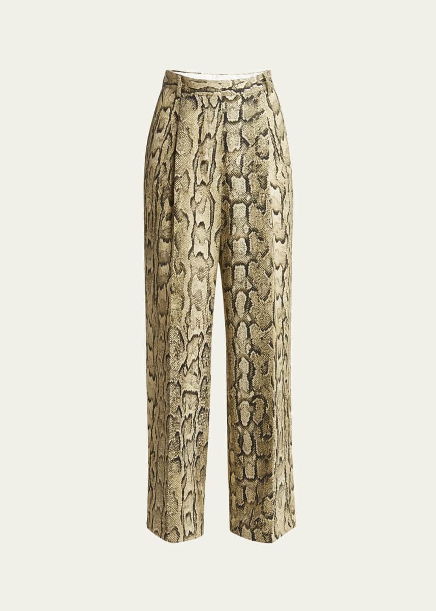 Dries Van Noten Portias Snakeskin-Print Pleated Wide-Leg Pants