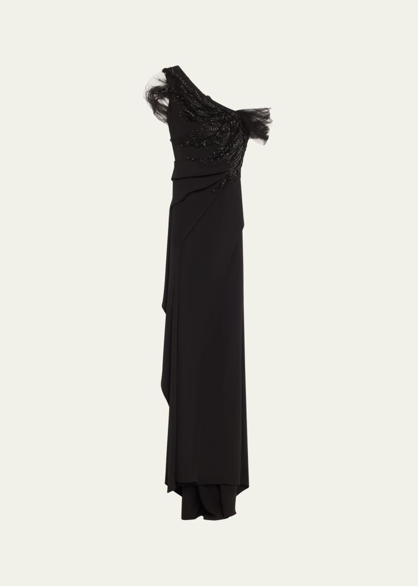 Atelier Prabal Gurung Imogen Beaded Tulle Draped Gown