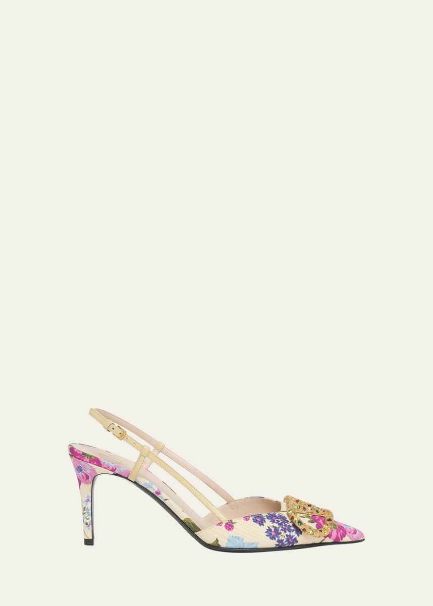 Valentino Garavani VLOGO Pointed Floral Satin Pumps