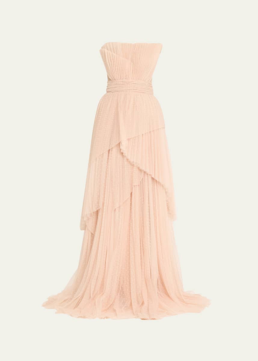 Atelier Prabal Gurung Carrie Strapless Pleated Point D'Esprit Gown