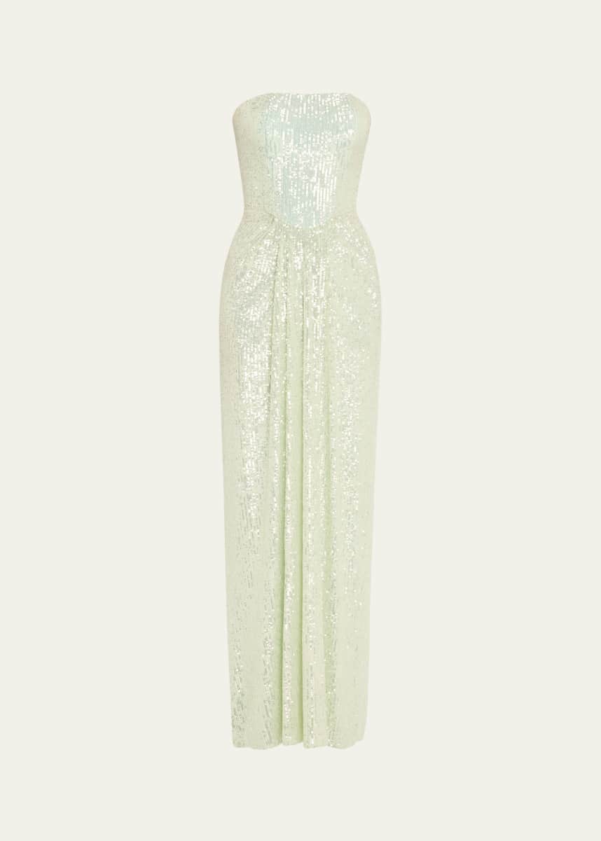 Pamella Roland Sequined Long Strapless Stretch Gown