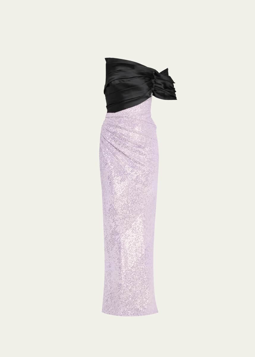 Pamella Roland Hybrid Off-Shoulder Sequined Mikado Gown