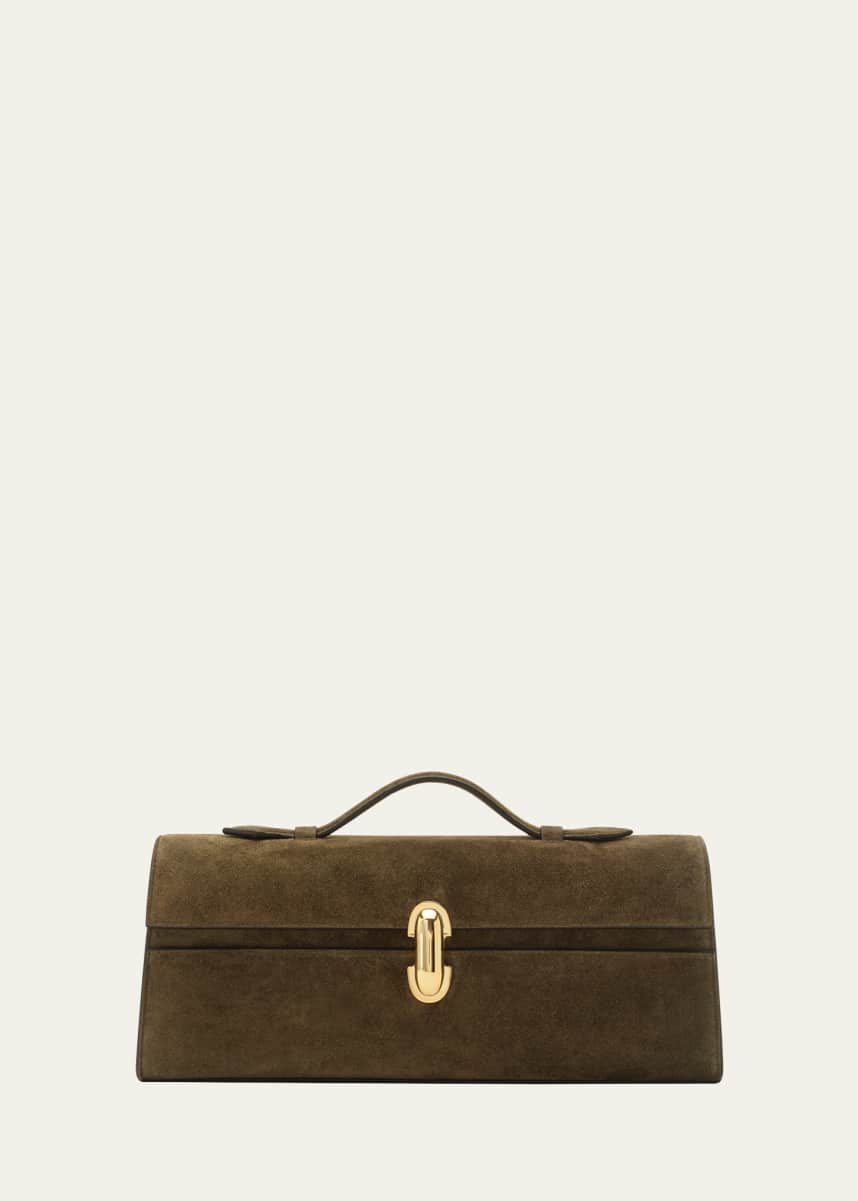 Savette Slim Symmetry Pochette Suede Top-Handle Bag