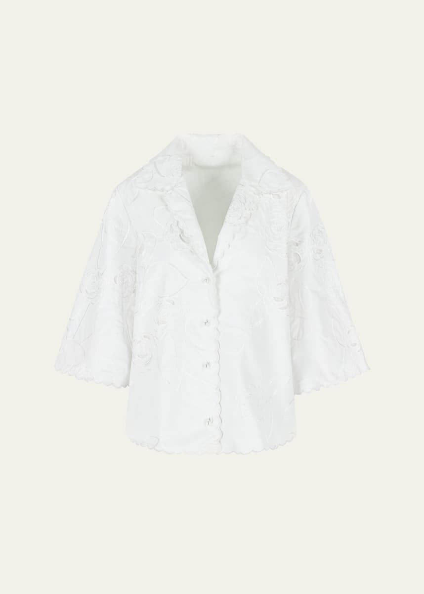 BERNADETTE Floral Embossed Button Down Blouse