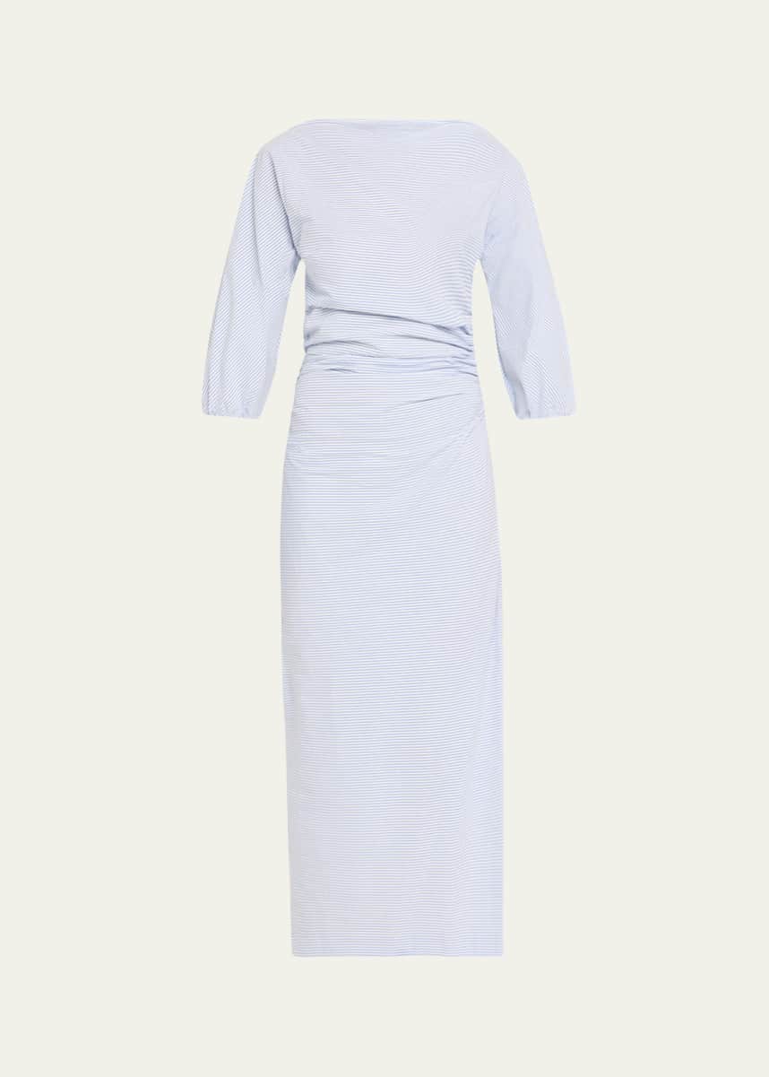 BERNADETTE Striped Puff Sleeve Draped Dress