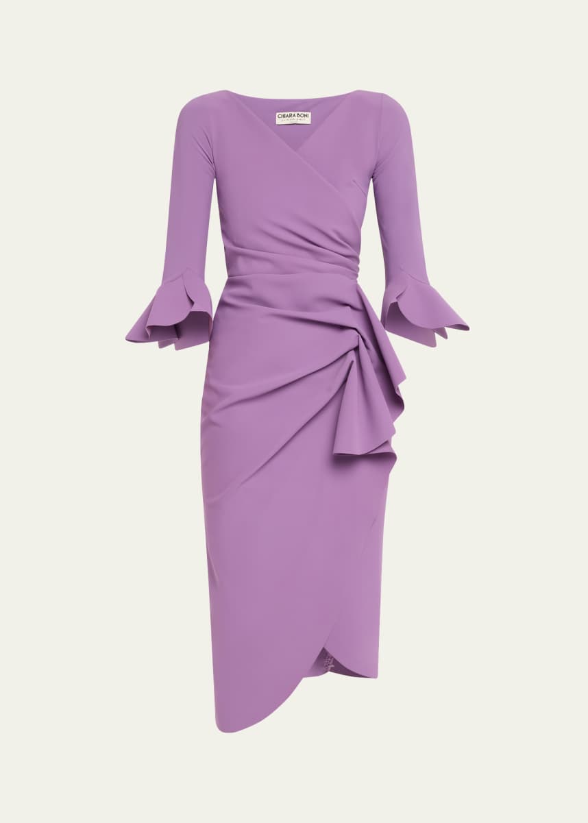 Chiara Boni La Petite Robe Triwan Ruched Side-Drape Jersey Midi Dress