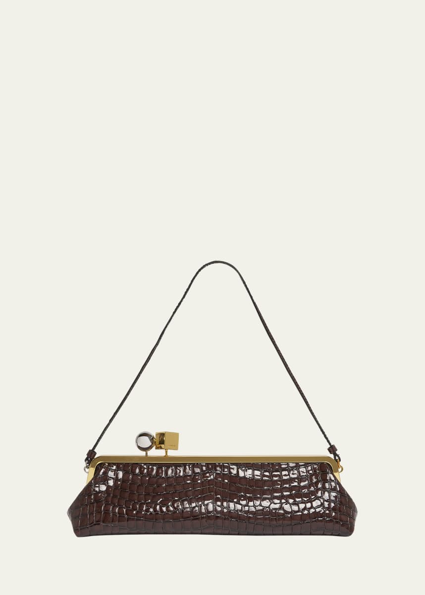 Jacquemus La Pochette Salon Patent Croc-Embossed Shoulder Bag