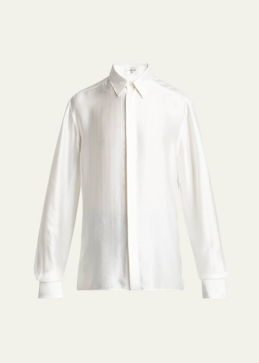 Saint Laurent Men's Striped Satin Dress Shirt