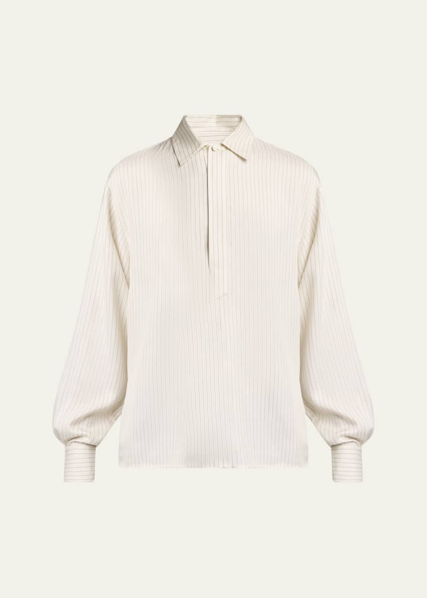 Saint Laurent Men's Striped Half-Placket Dress Shirt