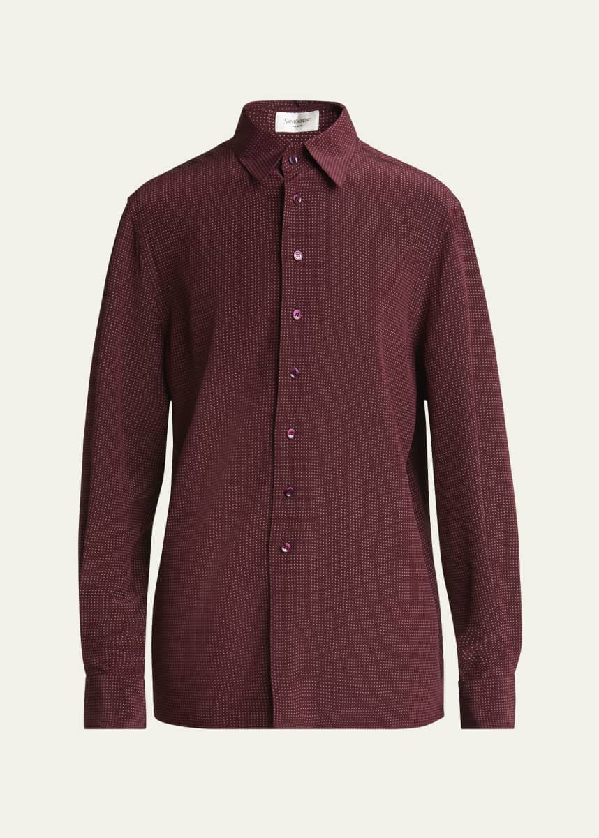 Saint Laurent Men's Crepe de Chine Polka Dot Dress Shirt