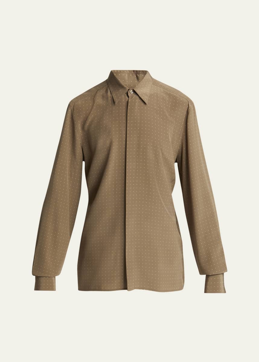 Saint Laurent Men's Dotted Crepe de Chine Dress Shirt
