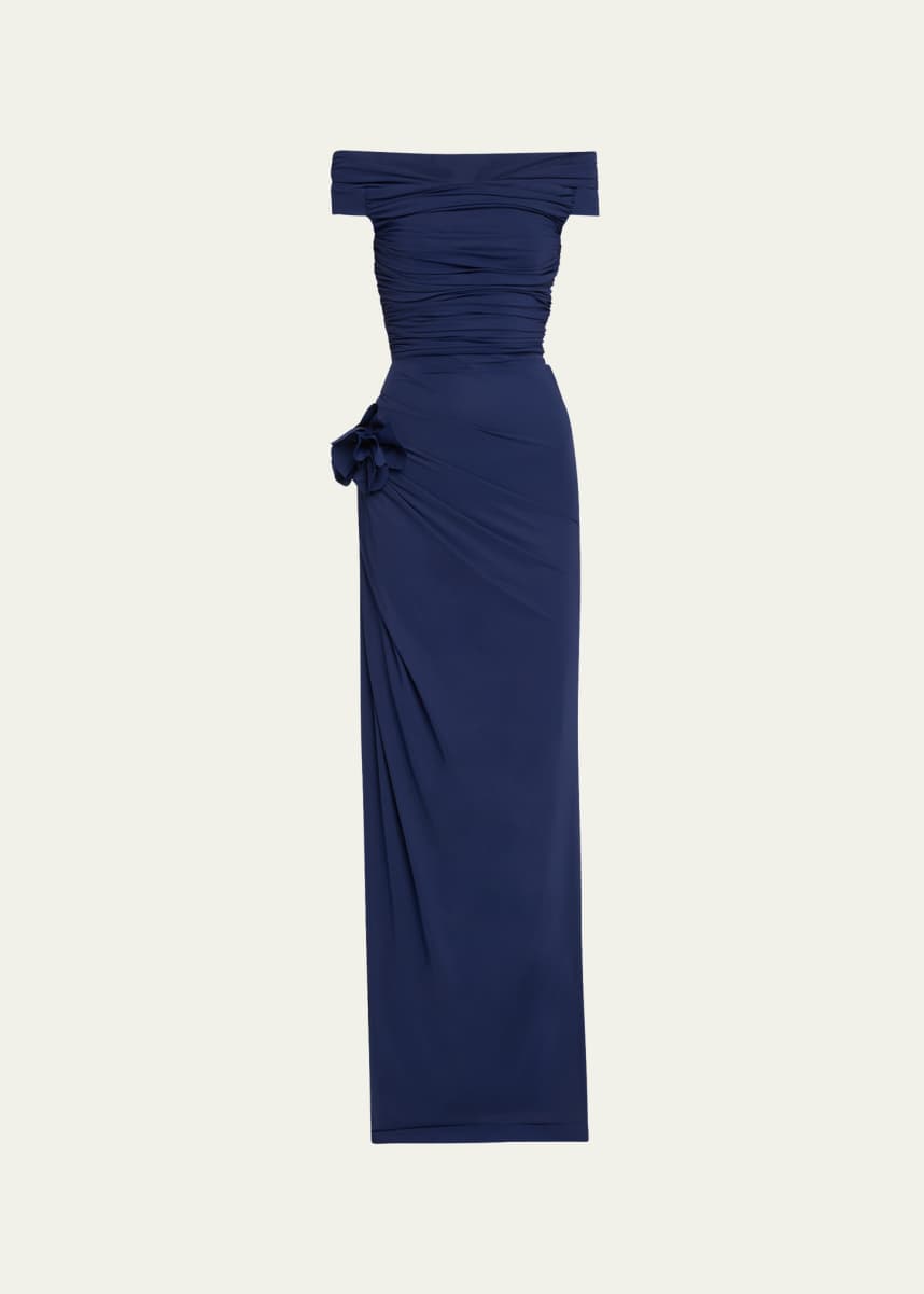 Chiara Boni La Petite Robe Soetsu Off-Shoulder Ruched Jersey Gown