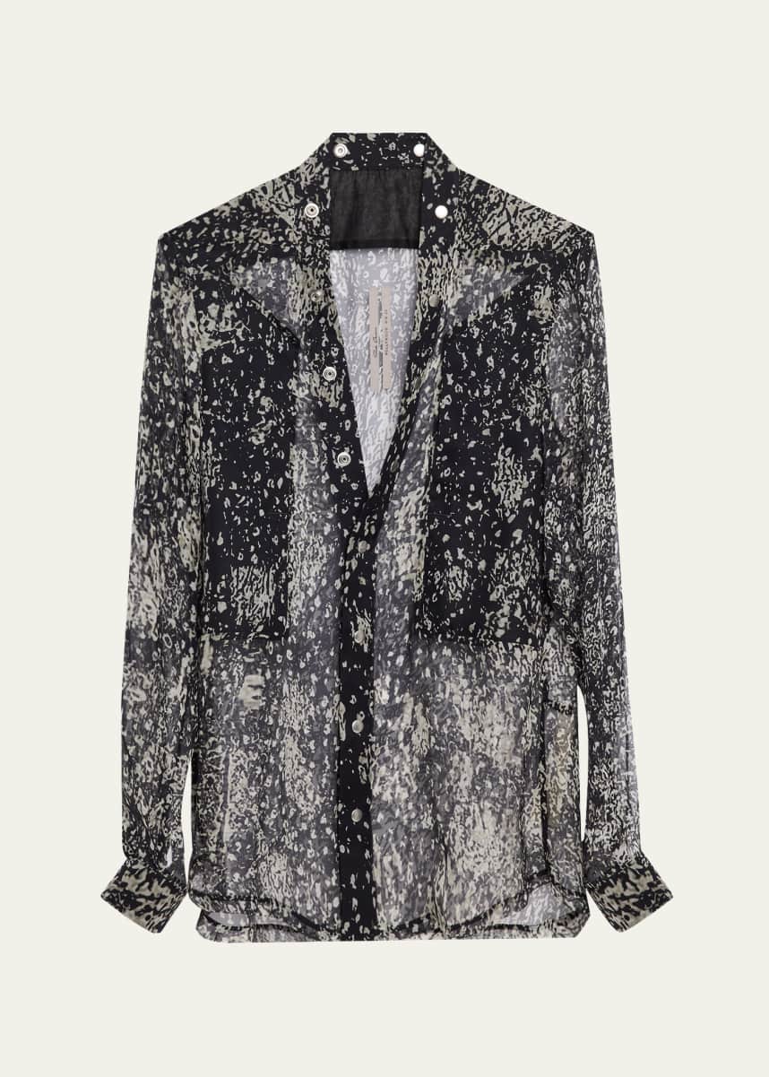 Rick Owens Men's Gauze Wolfish-Print Larry Shirt