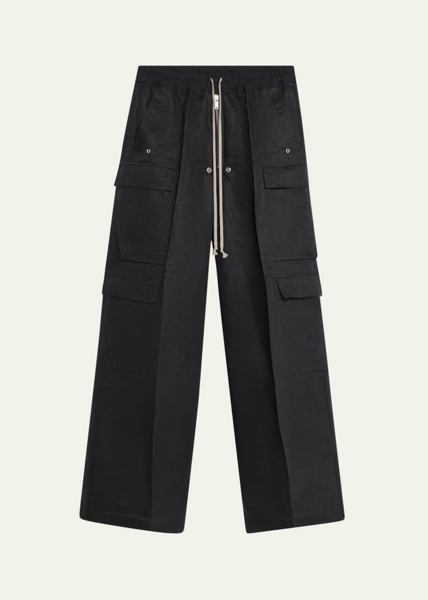 Rick Owens Men's Coated Linen Cargo Belas Pants
