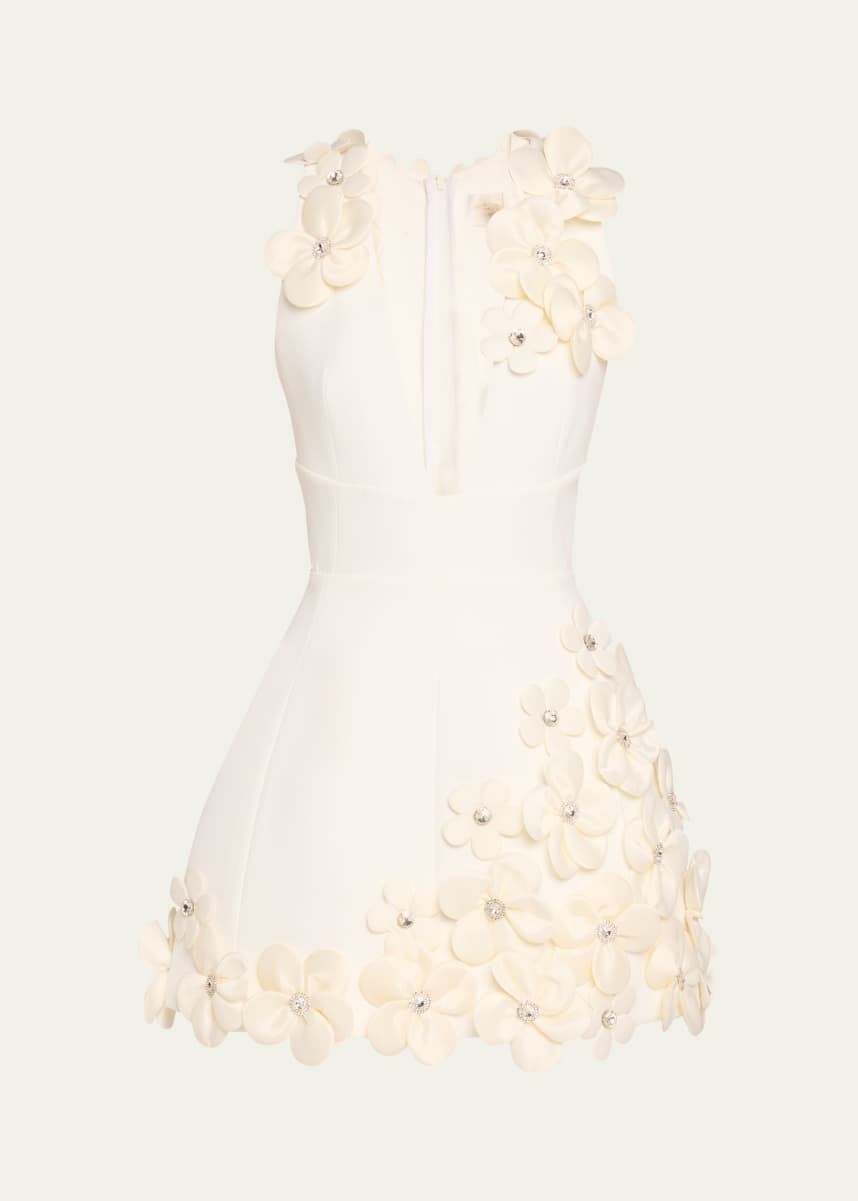 Bronx and Banco Estelle Deep V-Neck Floral Applique Mini Dress