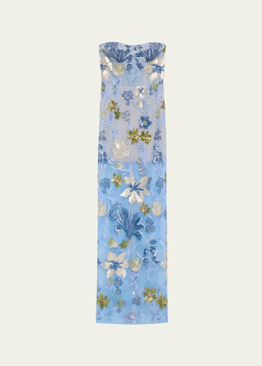 Bronx and Banco Dahlia Sequin Floral Column Gown