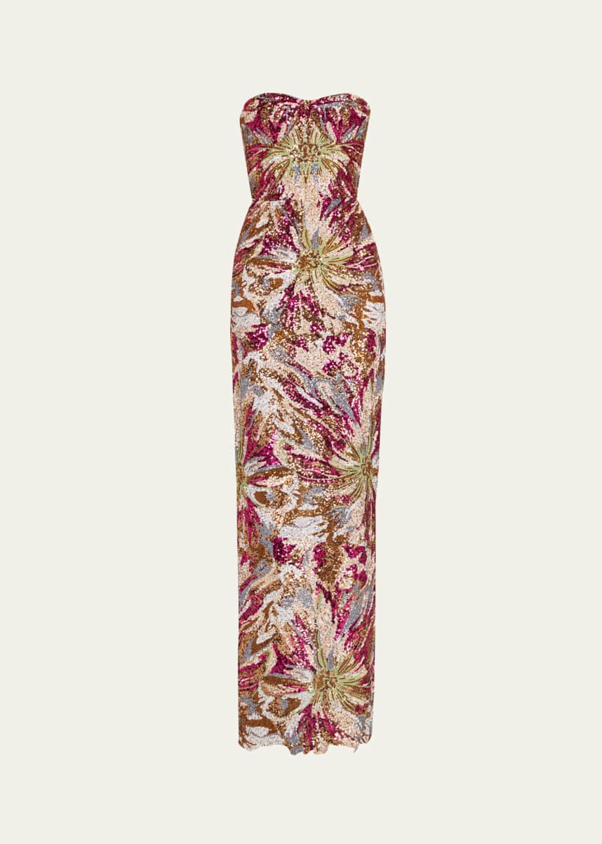 Bronx and Banco Dahlia Strapless Embroidered Sequin Gown