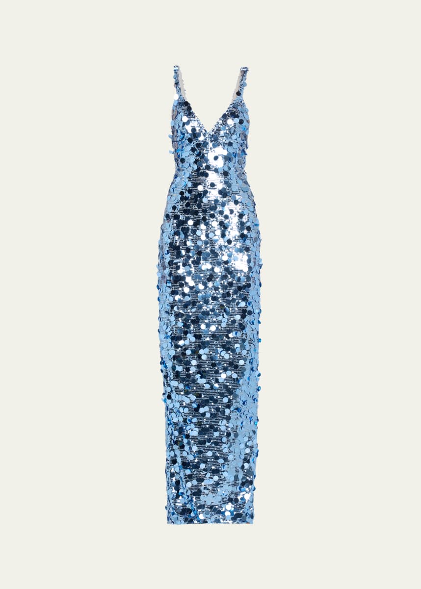 Bronx and Banco Allegra Deep V-Neck Sequin Column Gown