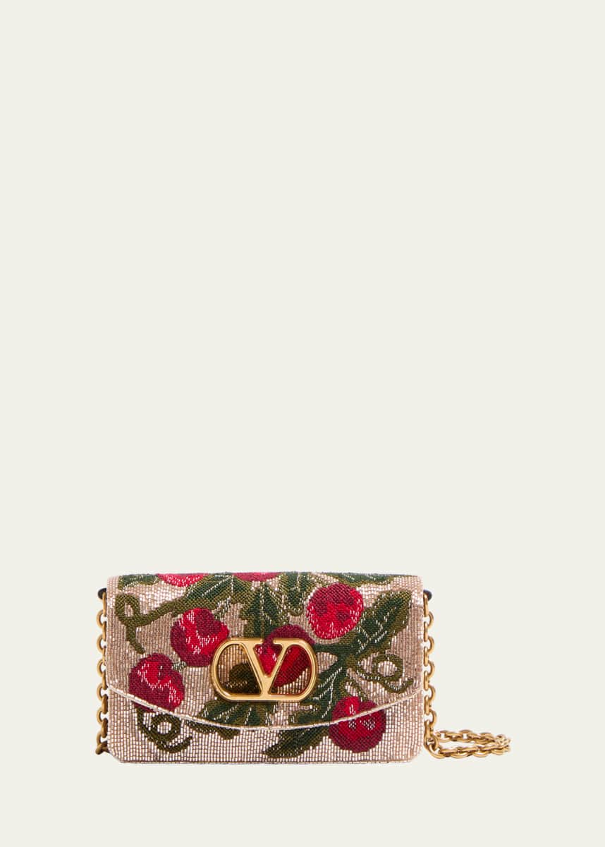Valentino Garavani Vain Small Cherries Beaded Clutch Bag