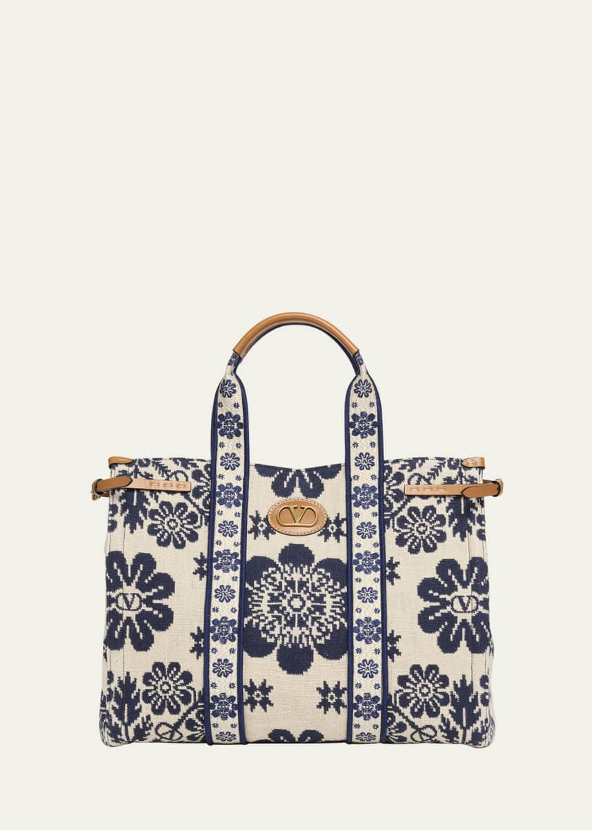 Valentino Garavani Antibes Jacquard Flower Canvas Tote Bag