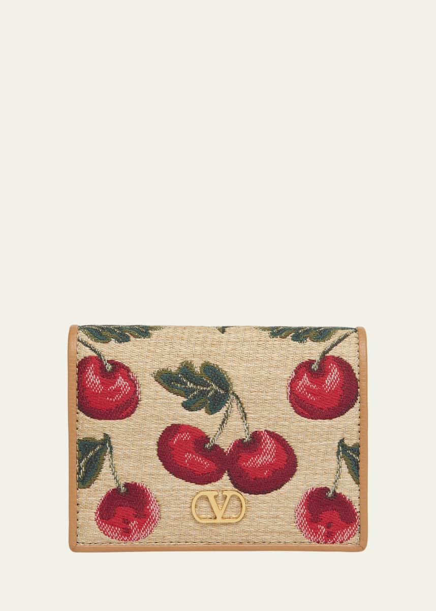 Valentino Garavani VLOGO Signature Cherry Raffia Wallet