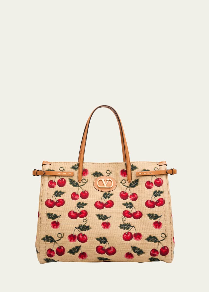 Valentino Garavani Antibes Medium Cherry Tote Bag in Cotton Jacquard