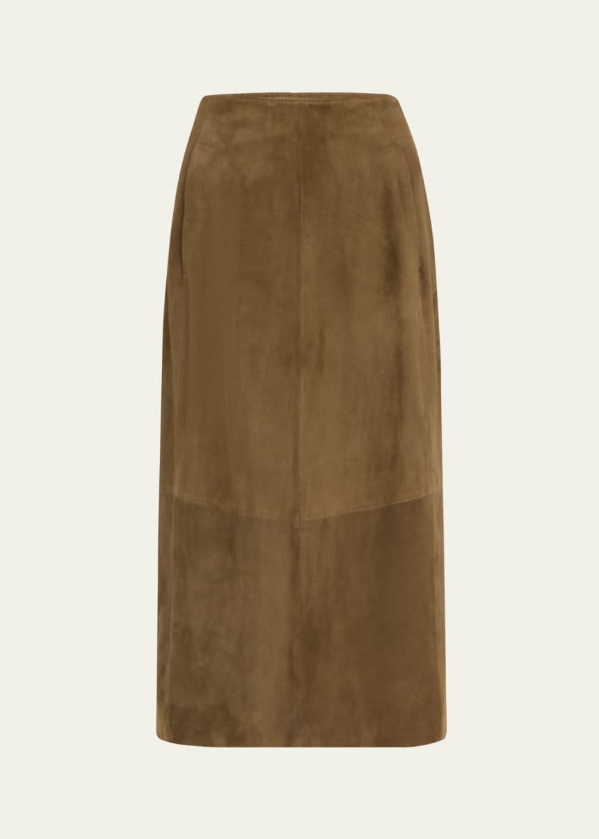 Vince Mid-Rise Suede Midi Skirt