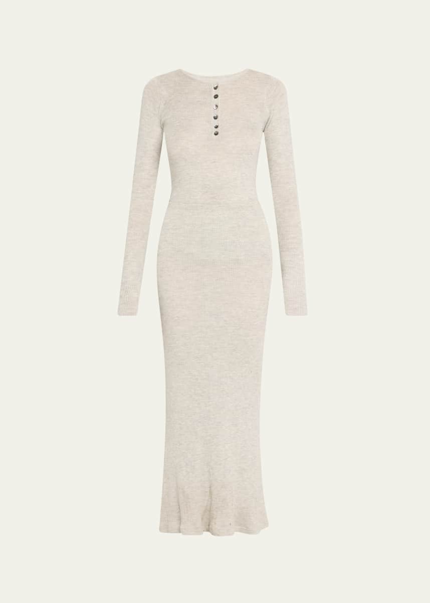 Brandon Maxwell Tilda Cashmere Jersey Henley Midi Dress