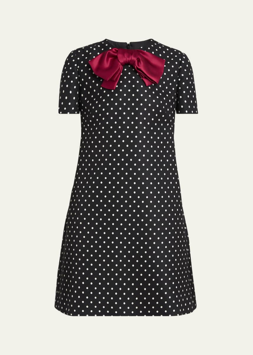 Valentino Garavani Satin Bow Polka Dot Shift Mini Dress