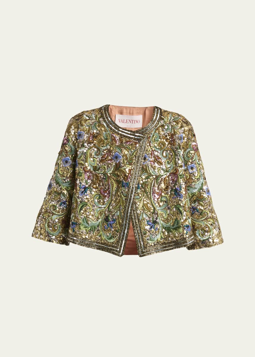Valentino Garavani Floral Sequin Caplet Jacket