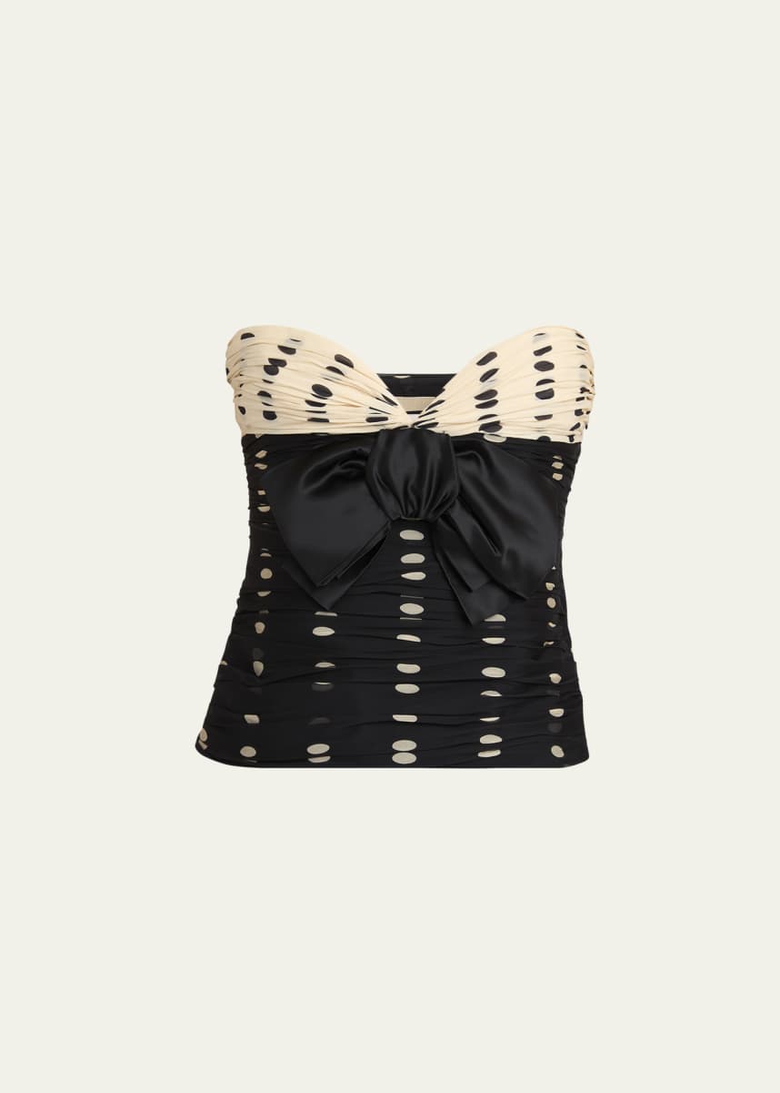 Valentino Garavani Strapless Polka Dot Ruched Bustier