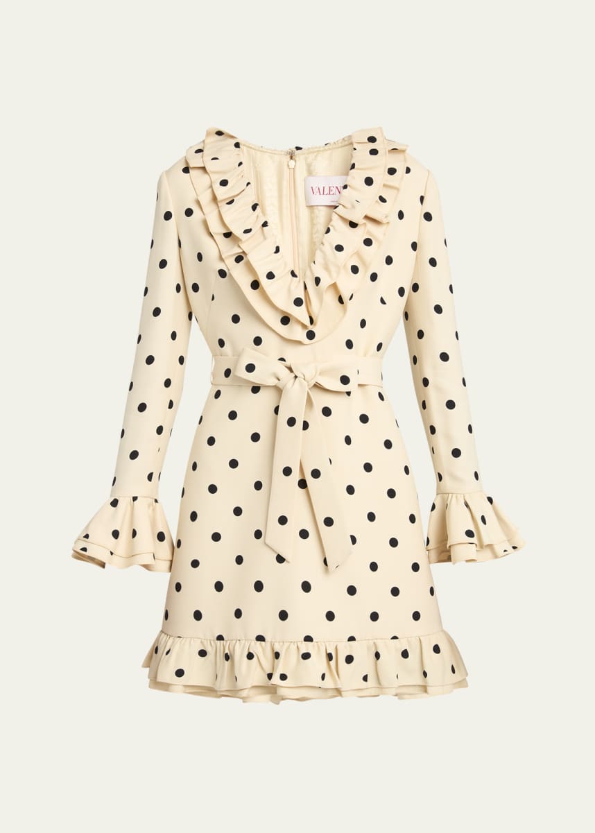 Valentino Garavani Ruffle Polka Dot Belted Mini Dress