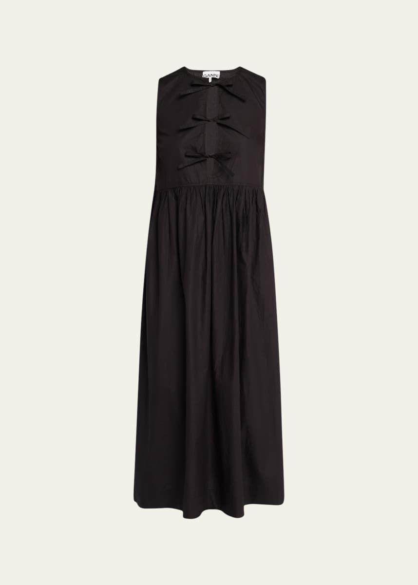 Ganni Tie-Front Cotton Poplin Midi Dress