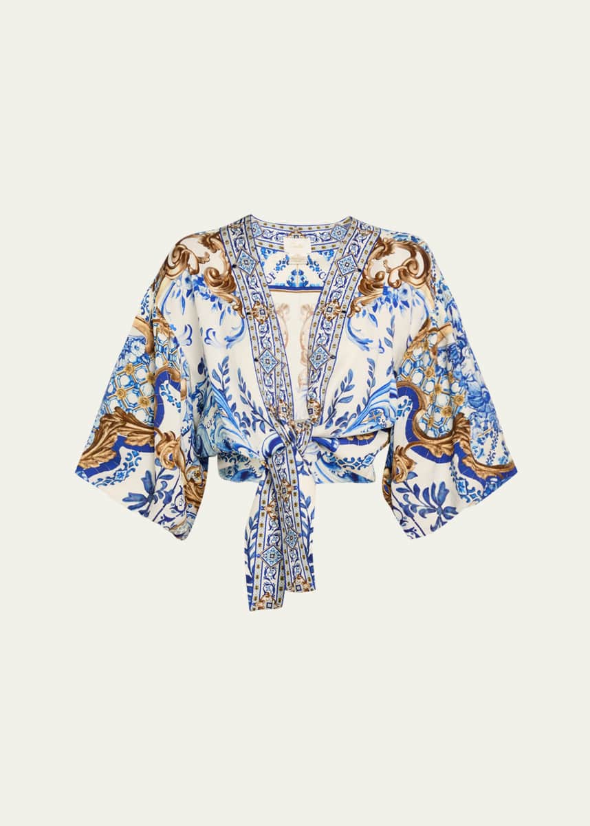 Camilla Azul Adventured Tie-Front Puff-Sleeve Top
