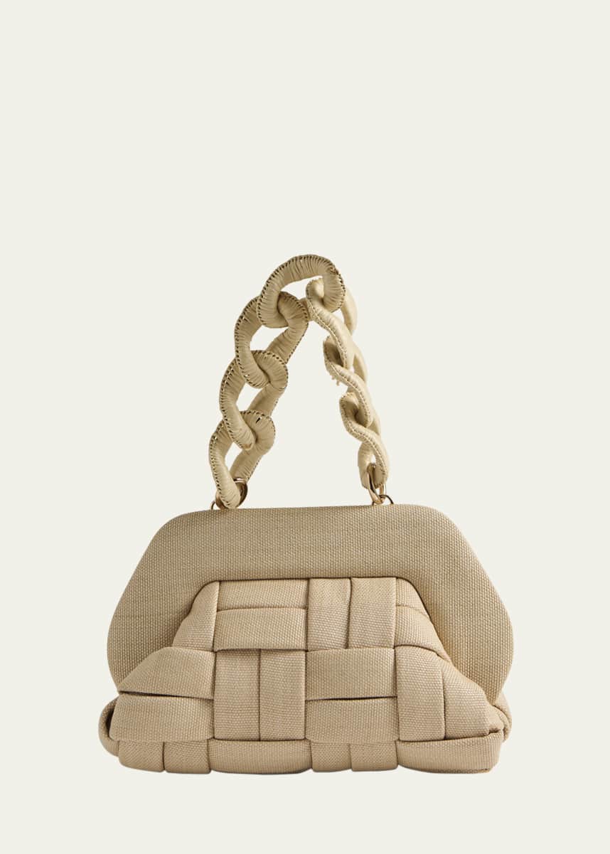 THEMOIRE Tia Woven Vegan Fabric Top-Handle Bag
