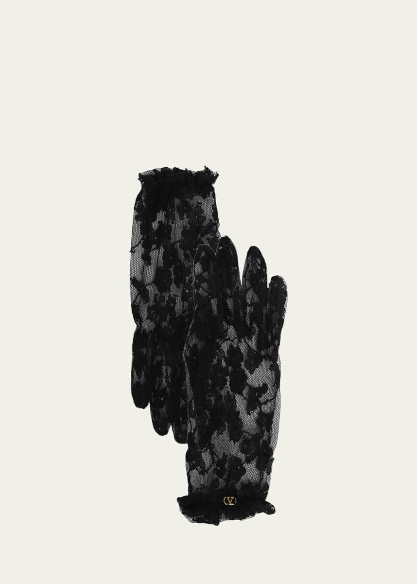 Valentino Floral Lace Cotton Blend Gloves