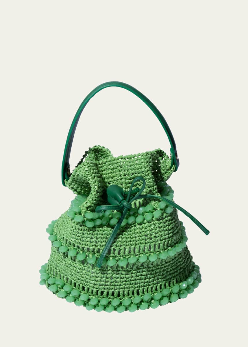 Maria La Rosa Crystal Raffia Bucket Bag