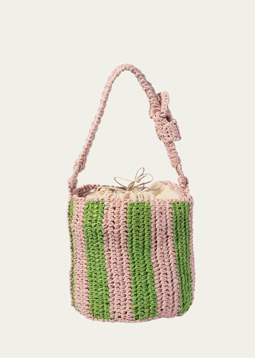 Maria La Rosa Cheyenne Mini Striped Raffia Bucket Bag
