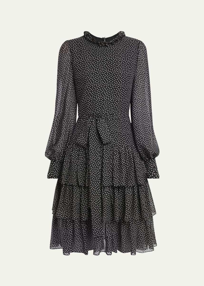 Valentino Garavani Polka Dot Tiered Georgette Self-Tie Short Dress