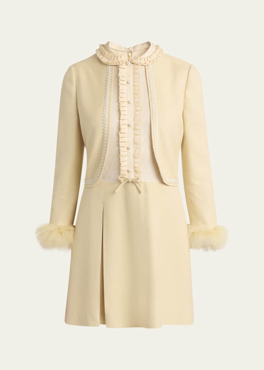 Valentino Garavani Layered Ruffle Feather Cuff Mini Dress